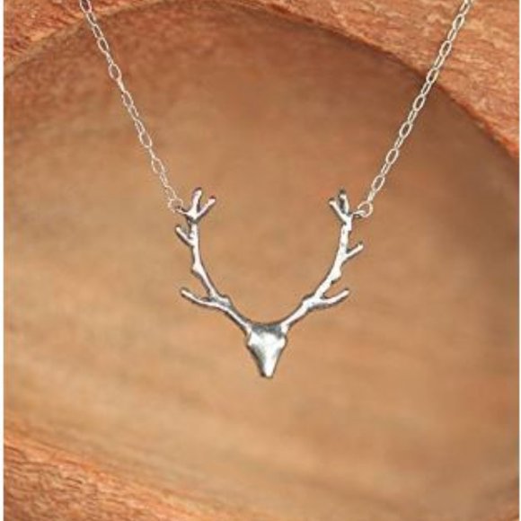Elk Deer Antlers Necklace (Silver) - Picture 4 of 6